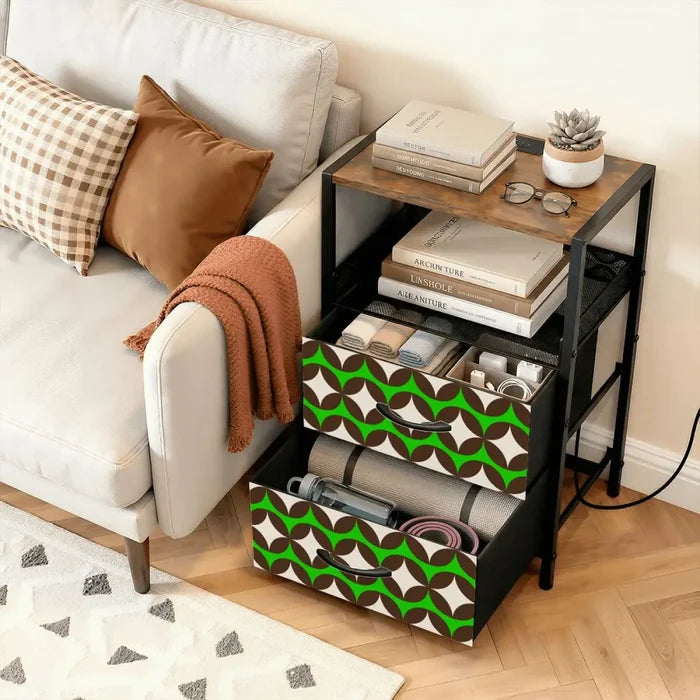 Retro 70s Bedside or Side Table with Charging Station & Storage - retro bedside table