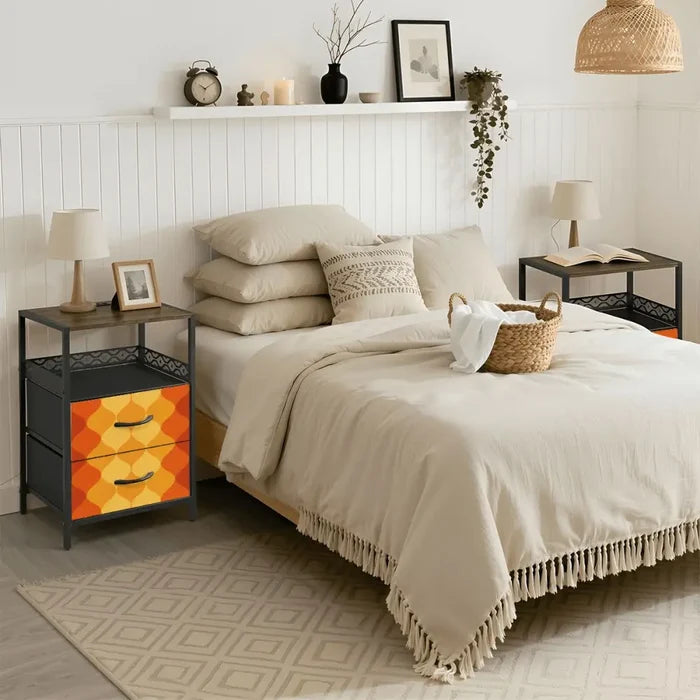 Retro 70s Bedside Table - Side Table with Power Strip & Storage Drawers - retro bedside table
