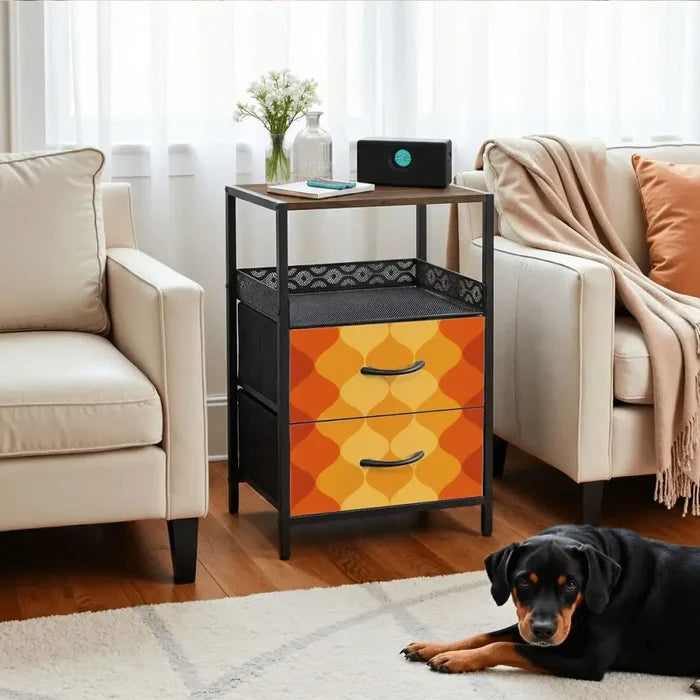 Retro 70s Bedside Table - Side Table with Power Strip & Storage Drawers - retro bedside table