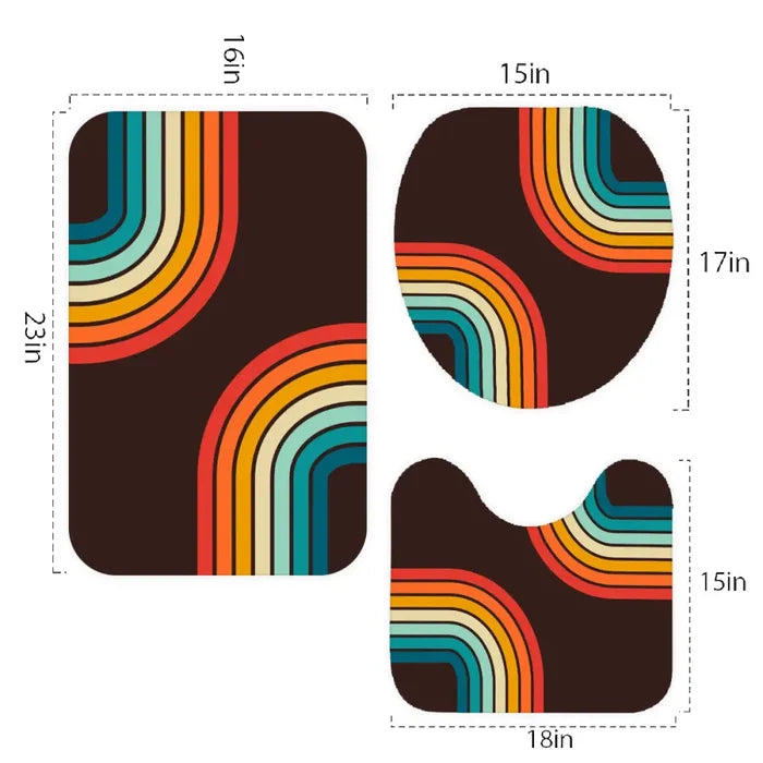 Retro 70s Black Rainbow Bathroom Mat Set | Retro Midcentury 3-Piece Rugs - retro bathroom