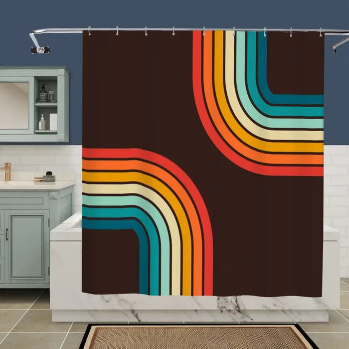 Retro 70s Black Rainbow Bathroom Mat Set | Retro Midcentury 3-Piece Rugs - retro bathroom