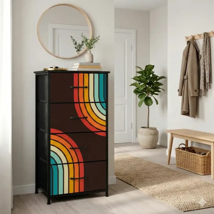 Retro 70s Black Rainbow Bathroom Mat Set | Retro Midcentury 3-Piece Rugs - retro bathroom
