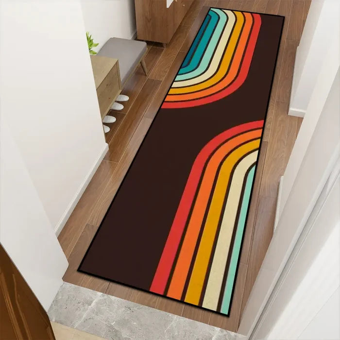 Retro 70s Black Rainbow Bathroom Mat Set | Retro Midcentury 3-Piece Rugs - retro bathroom