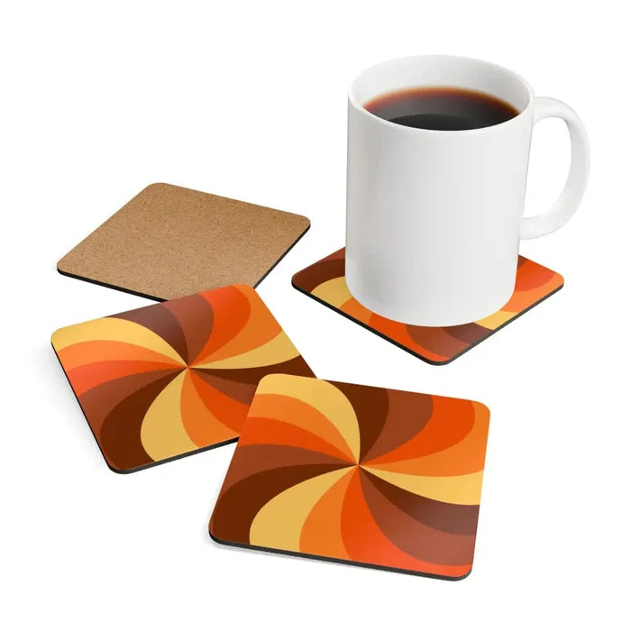 Retro 70s Corkwood Coaster Set | Midcentury Home Decor Eco-Friendly Gift - retro table linen