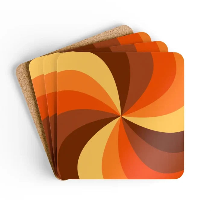 Retro 70s Corkwood Coaster Set | Midcentury Home Decor Eco-Friendly Gift - retro table linen