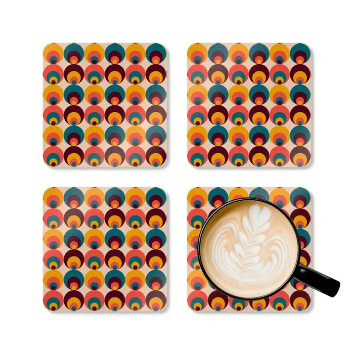 Retro 70s Corkwood Coaster Set | Peacock Eye Midcentury Home Decor - retro coaster