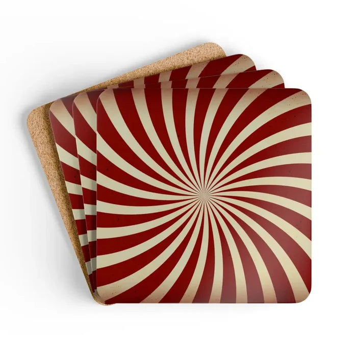 Retro 70s Corkwood Coaster Set | Sunburst Midcentury Home Table Decor - retro coaster