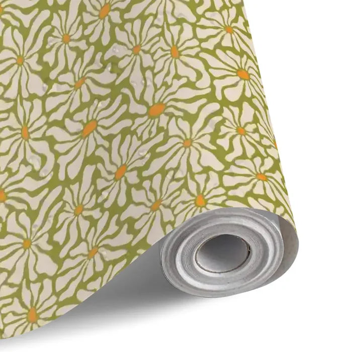 Retro 70s Daisy Stick & Peel Wallpaper: Floral Midcentury Removable Mural - 144’’x100’’ - retro wallpaper