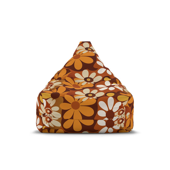 Retro 70s Flower Power Bean Bag Chair Cover Orange Brown White