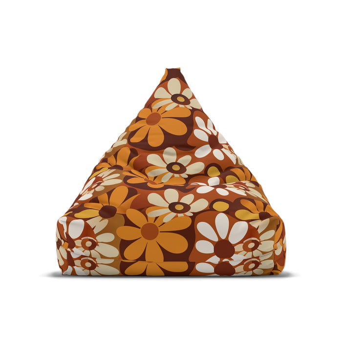 Retro 70s Flower Power Bean Bag Chair Cover Orange Brown White
