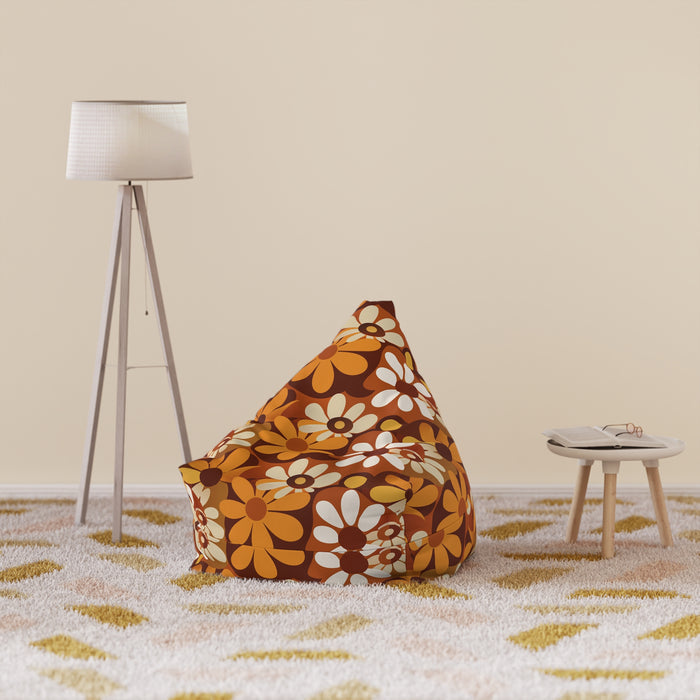 Retro 70s Flower Power Bean Bag Chair Cover Orange Brown White