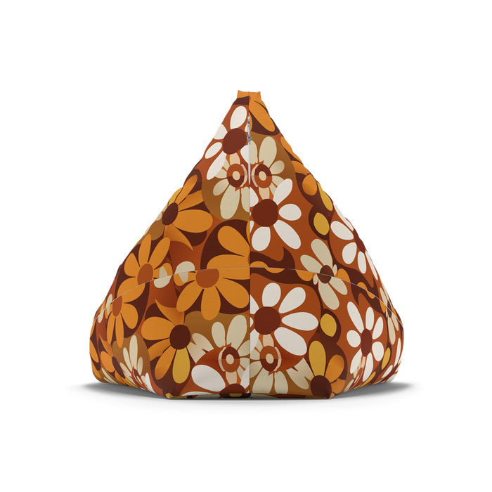Retro 70s Flower Power Bean Bag Chair Cover Orange Brown White