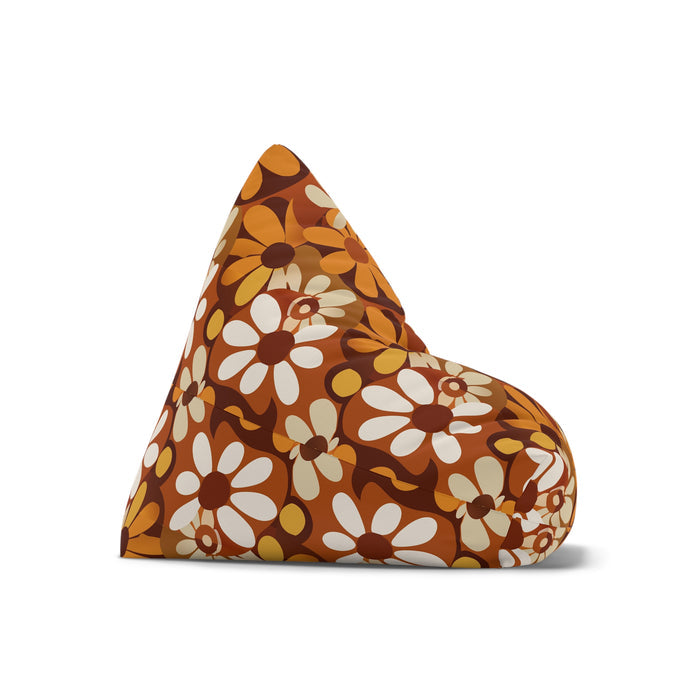 Retro 70s Flower Power Bean Bag Chair Cover Orange Brown White
