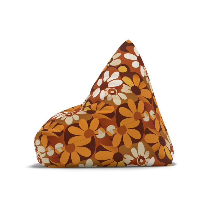 Retro 70s Flower Power Bean Bag Chair Cover Orange Brown White