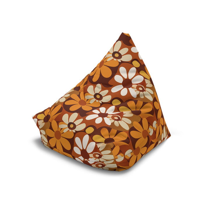 Retro 70s Flower Power Bean Bag Chair Cover Orange Brown White