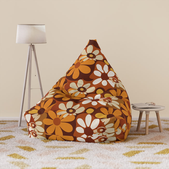 Retro 70s Flower Power Bean Bag Chair Cover Orange Brown White