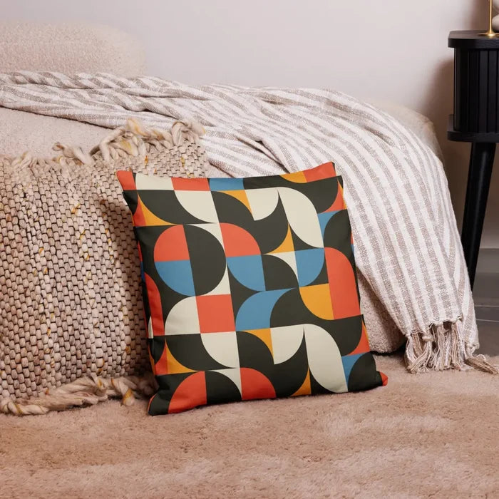 RETRO 70s GEOMETRIC PATTERN Premium Pillow Midcentury Style Home Accent - retro pillow