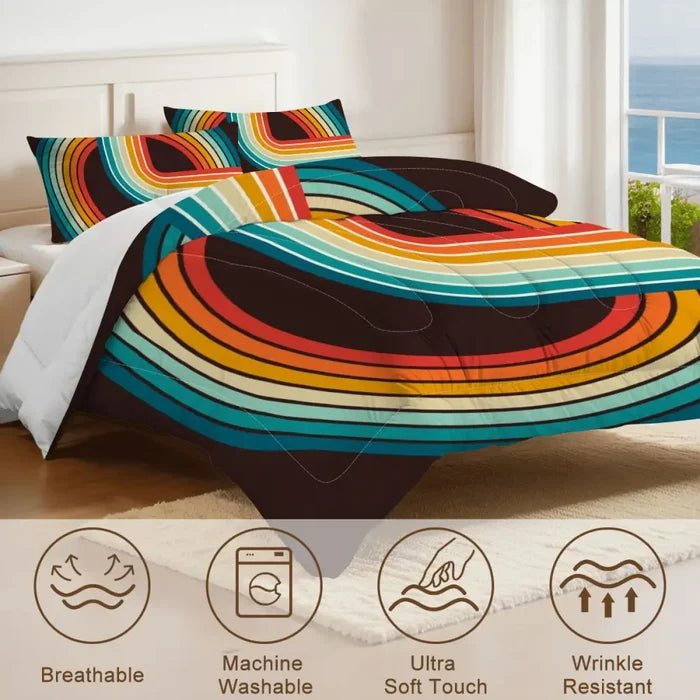 Retro 70s King Comforter Set – 3 Piece Microfiber Bedding - retro bedding