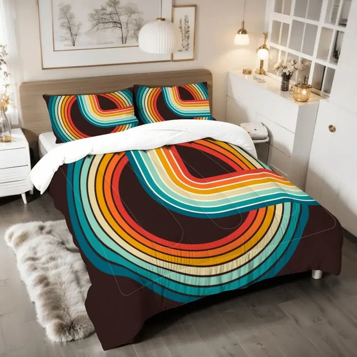 Retro 70s King Comforter Set – 3 Piece Microfiber Bedding - retro bedding