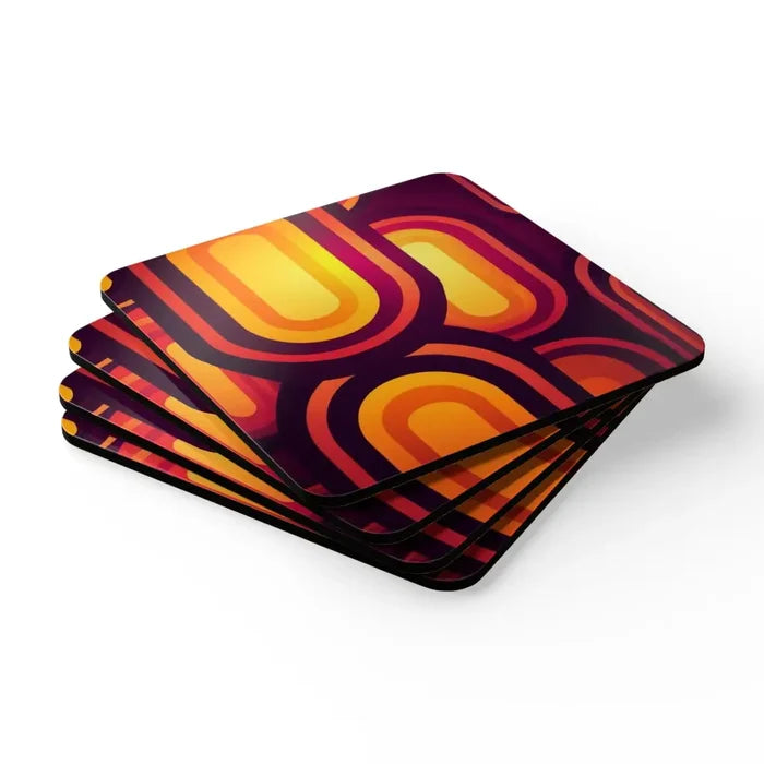 Retro 70s Midcentury Corkwood Coaster Set Eco Cork Drinkware Gift - retro table linen