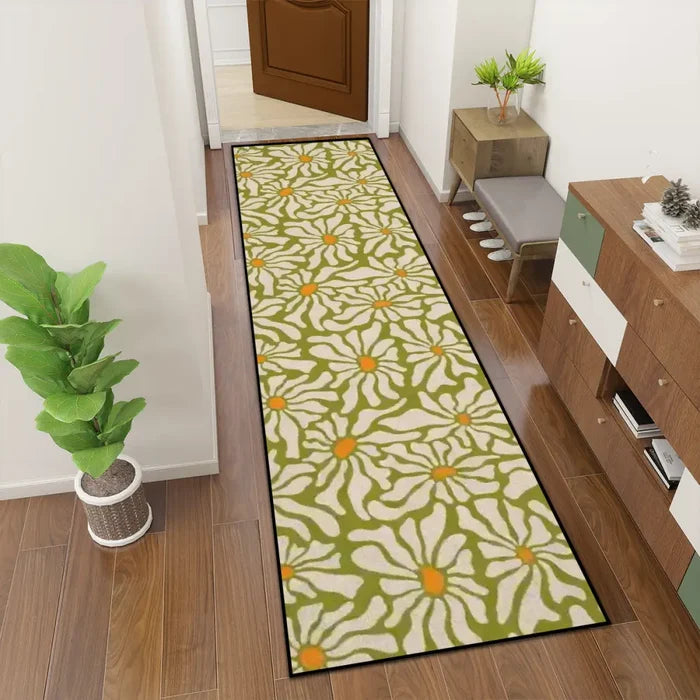 Retro 70s Midcentury Daisy Runner Rug | Multiple Sizes Non-Slip Polyester - retro runner