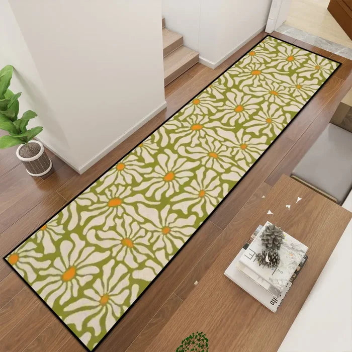 Retro 70s Midcentury Daisy Runner Rug | Multiple Sizes Non-Slip Polyester - retro runner