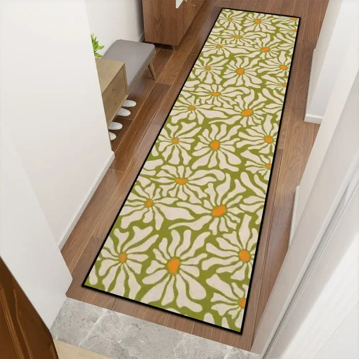 Retro 70s Midcentury Daisy Runner Rug | Multiple Sizes Non-Slip Polyester - retro runner