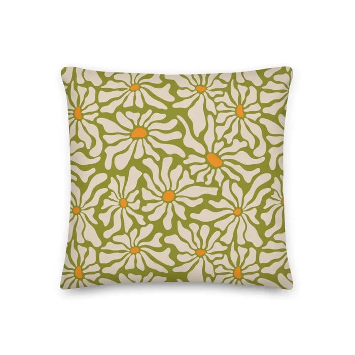 RETRO 70s Midcentury Green White Orange DAISY Premium PILLOW Hippie Boho Floral - retro pillow
