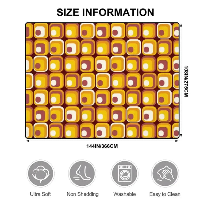 Retro 70s Orange Midcentury Rug 12x9 ft – Soft Non-Slip Living Room Carpet - retro rug