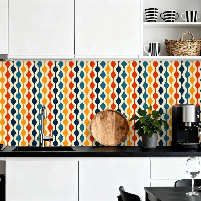 Retro 70s Self-Adhesive Wall Panel Kit: Waterproof Kitchen Bathroom Tiles - retro wallpaper