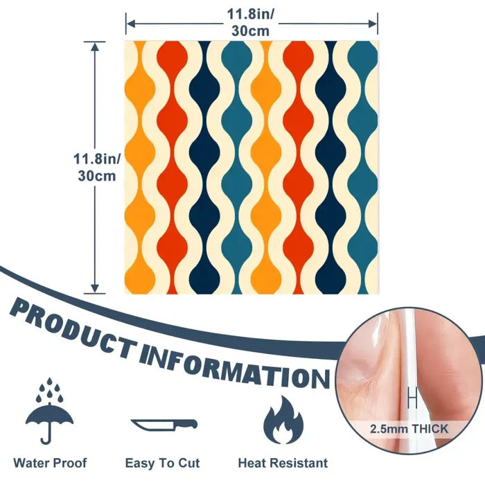 Retro 70s Self-Adhesive Wall Panel Kit: Waterproof Kitchen Bathroom Tiles - retro wallpaper