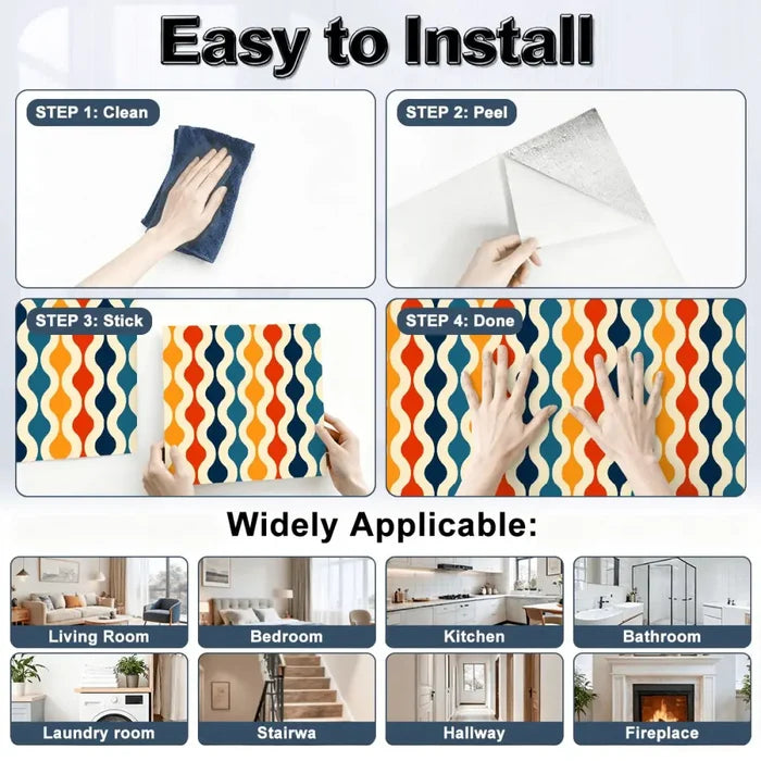 Retro 70s Self-Adhesive Wall Panel Kit: Waterproof Kitchen Bathroom Tiles - retro wallpaper