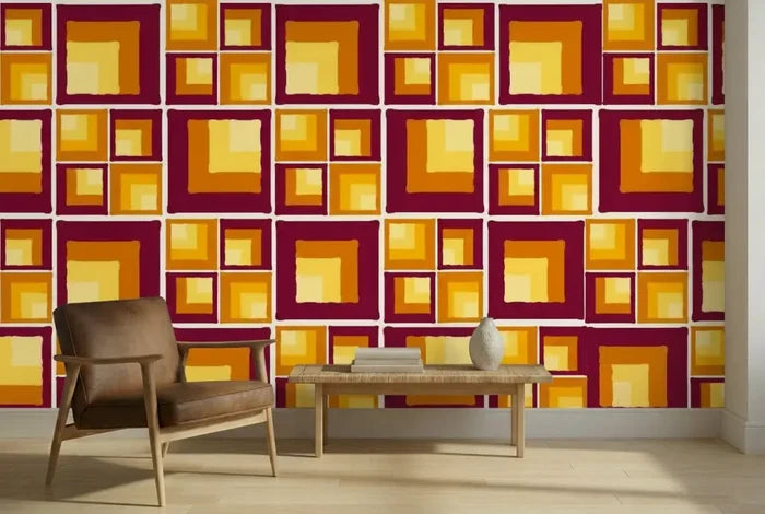 Retro 70s Stick and Peel Wallpaper: Mid-Century Modern Removable Mural - 144’’x100’’ - retro wallpaper