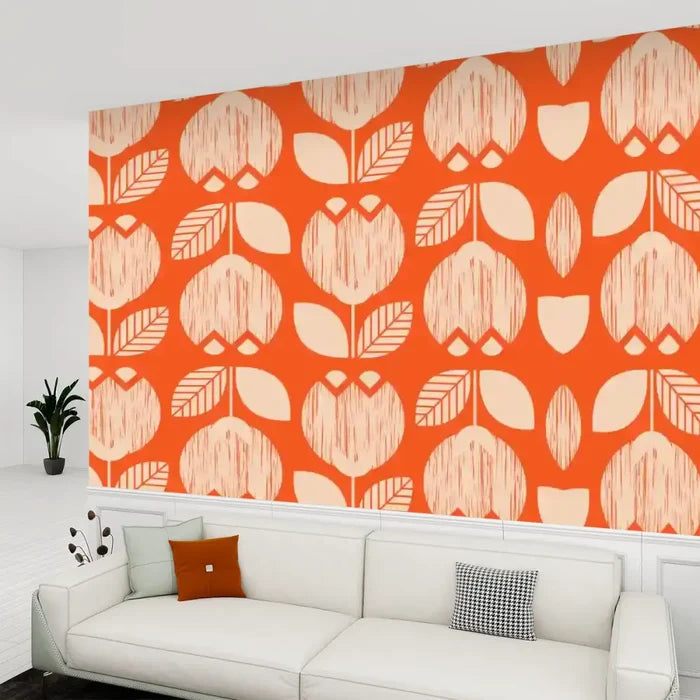 Retro 70s Stick and Peel Wallpaper: Mid-Century Modern Removable Mural - 144’’x100’’ - retro wallpaper
