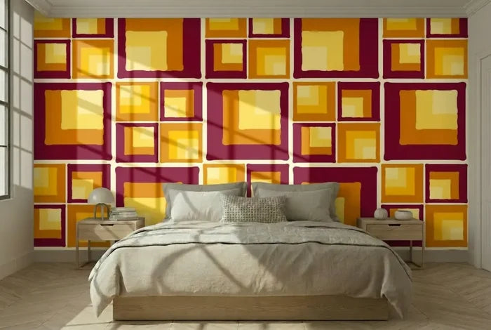 Retro 70s Stick and Peel Wallpaper: Mid-Century Modern Removable Mural - 144’’x100’’ - retro wallpaper
