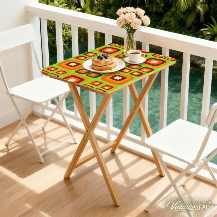 Retro 70s Style Folding TV Trays Set of 4 + Storage Rack Wooden Tables - 4 Pack - retro tv tray