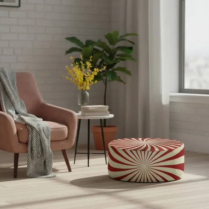Retro 70s Sunburst Inflatable Ottoman – Midcentury Modern Portable Footstool - pouf