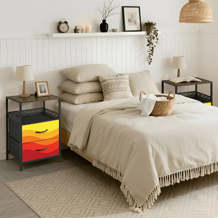 Retro 70s Sunset Midcentury Bedside Table with Power Strip & Drawers - retro bedside table