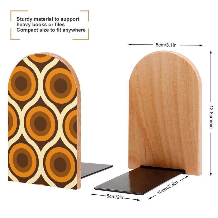Retro 70s Wooden Bookends (Set of 2) – Beech Wood Shelf Organizers