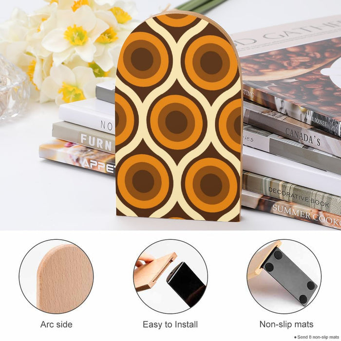 Retro 70s Wooden Bookends (Set of 2) – Beech Wood Shelf Organizers