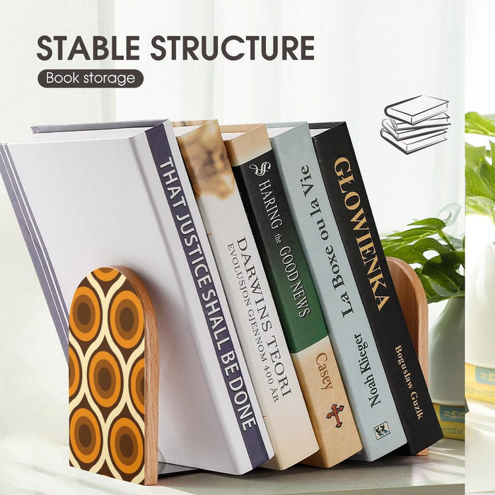 Retro 70s Wooden Bookends (Set of 2) – Beech Wood Shelf Organizers