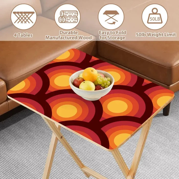 Retro 70s Wooden TV Tray Set with Stand – Folding Snack Tables Set of 4 - 4 Pack - retro tv tray