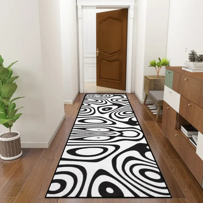 Retro 80s Runner Rug – Black White Monochrome Hallway Floor Decor Many Sizes - 24’’x72’’ - retro runner