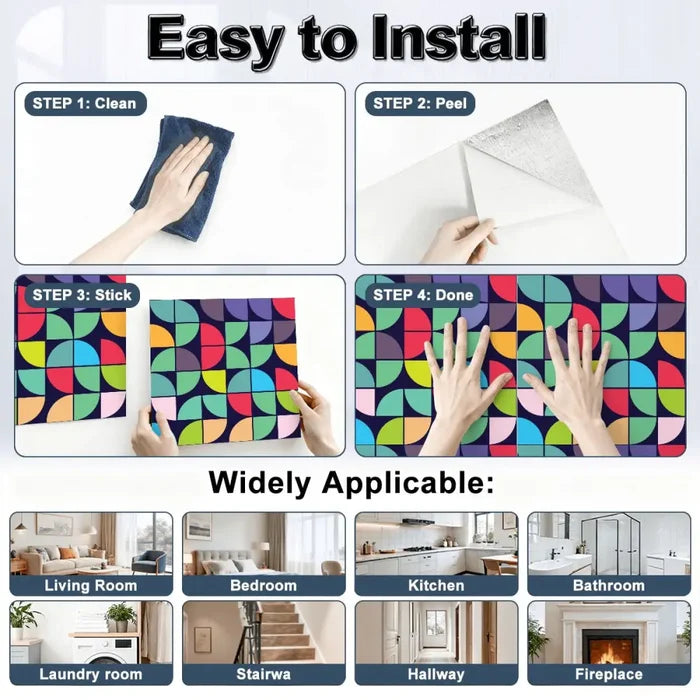 Retro Bauhaus Self-Adhesive Wall Panel Kit: Waterproof PVC Tiles - Wall Coverings