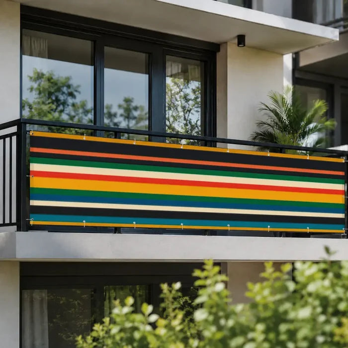 Retro Colors Stripes Balcony Screen – Outdoor Privacy Fence Cover - Retro Privacy Screen