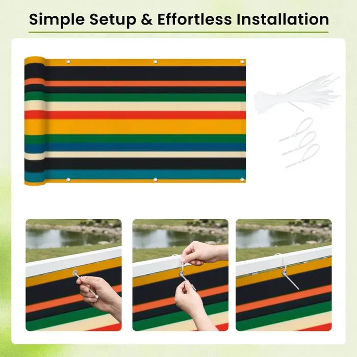Retro Colors Stripes Balcony Screen – Outdoor Privacy Fence Cover - Retro Privacy Screen
