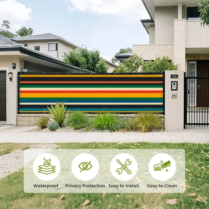 Retro Colors Stripes Balcony Screen – Outdoor Privacy Fence Cover - Retro Privacy Screen