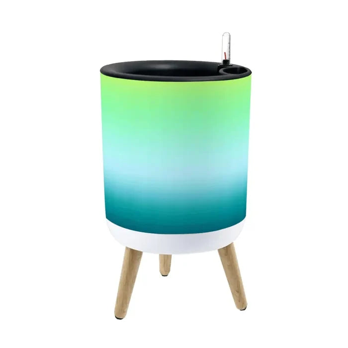 Retro Flower Pot - 70s Style Wooden Legs Fading Blue Green - Home Accessories