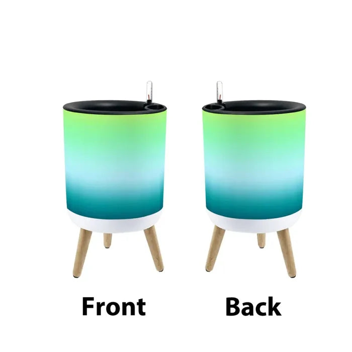 Retro Flower Pot - 70s Style Wooden Legs Fading Blue Green - Home Accessories
