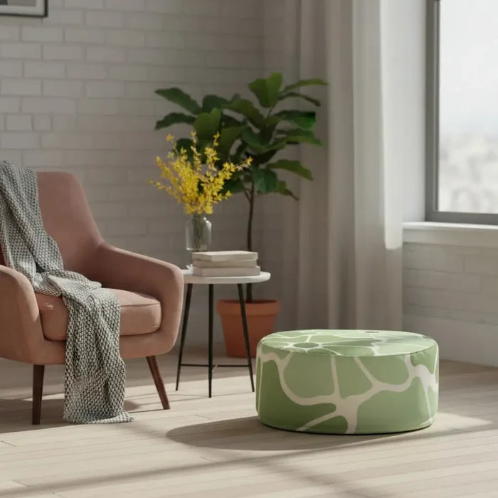 Retro Green White Floral Inflatable Ottoman – Midcentury Footstool Seat - pouf